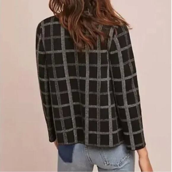 Anthropologie Moth Red Windowpane Plaid Knit Blazer Jacket - Picture 3 of 10